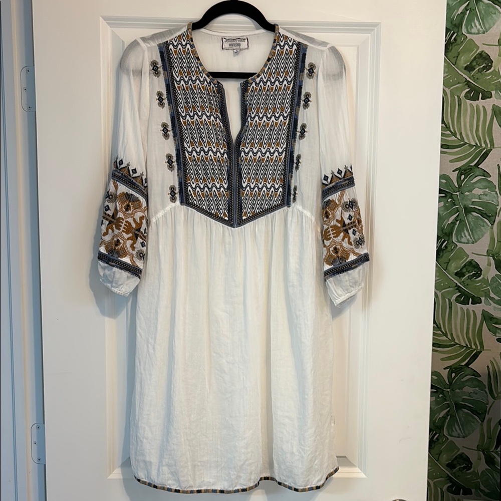Johnny Was Workshop Embroidered White Boho Dress